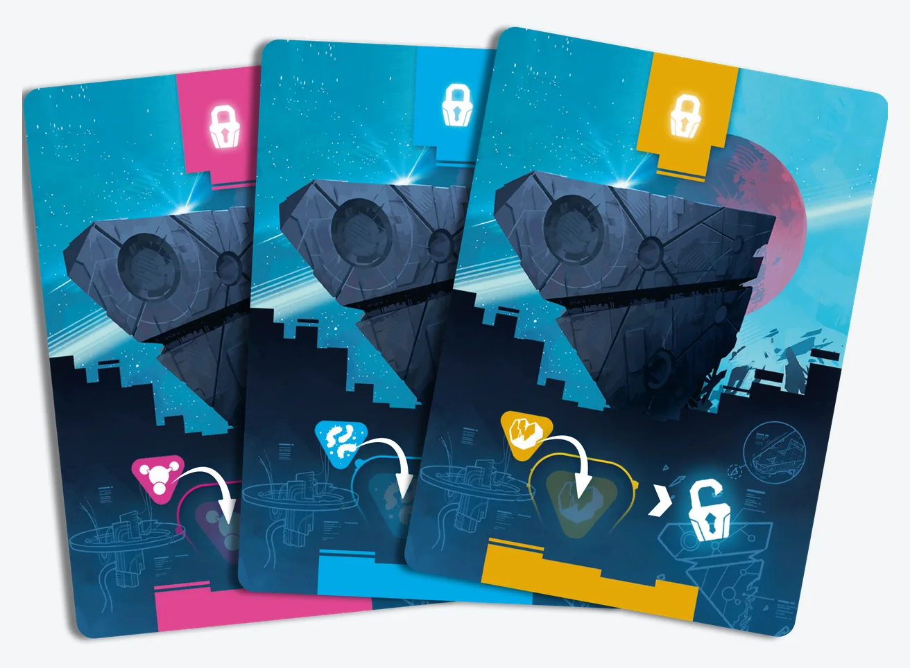 Official display of three quick start cards